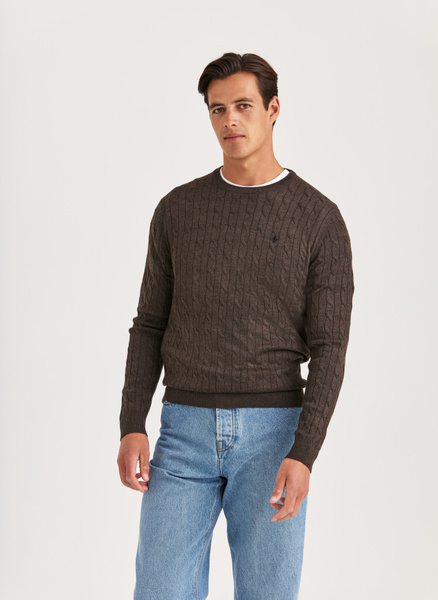 Merino Cable Oneck | Cable Knitted Sweater Dark Brown | Morris