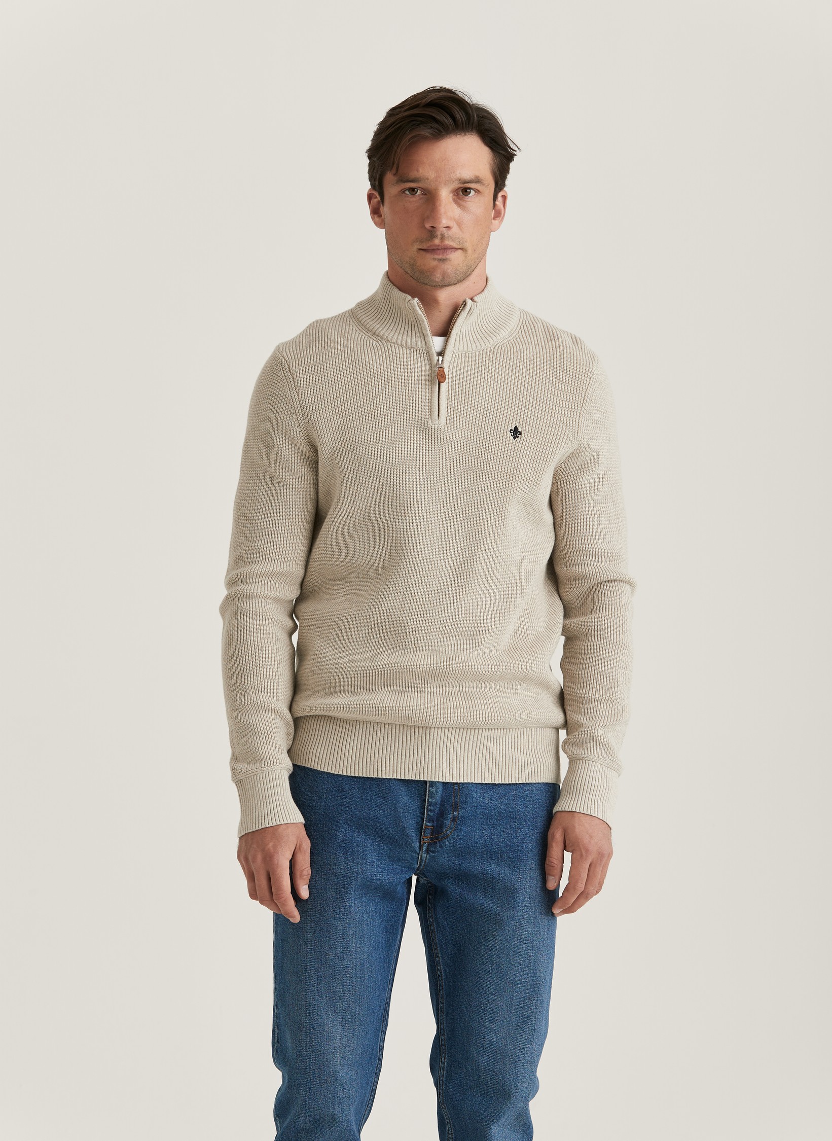 Bernard Half Zip | Knitted Half Zip Sweater Khaki | Morris