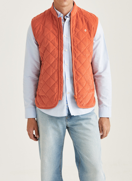 Morris Teddy Quilted Cord Vest - Orange