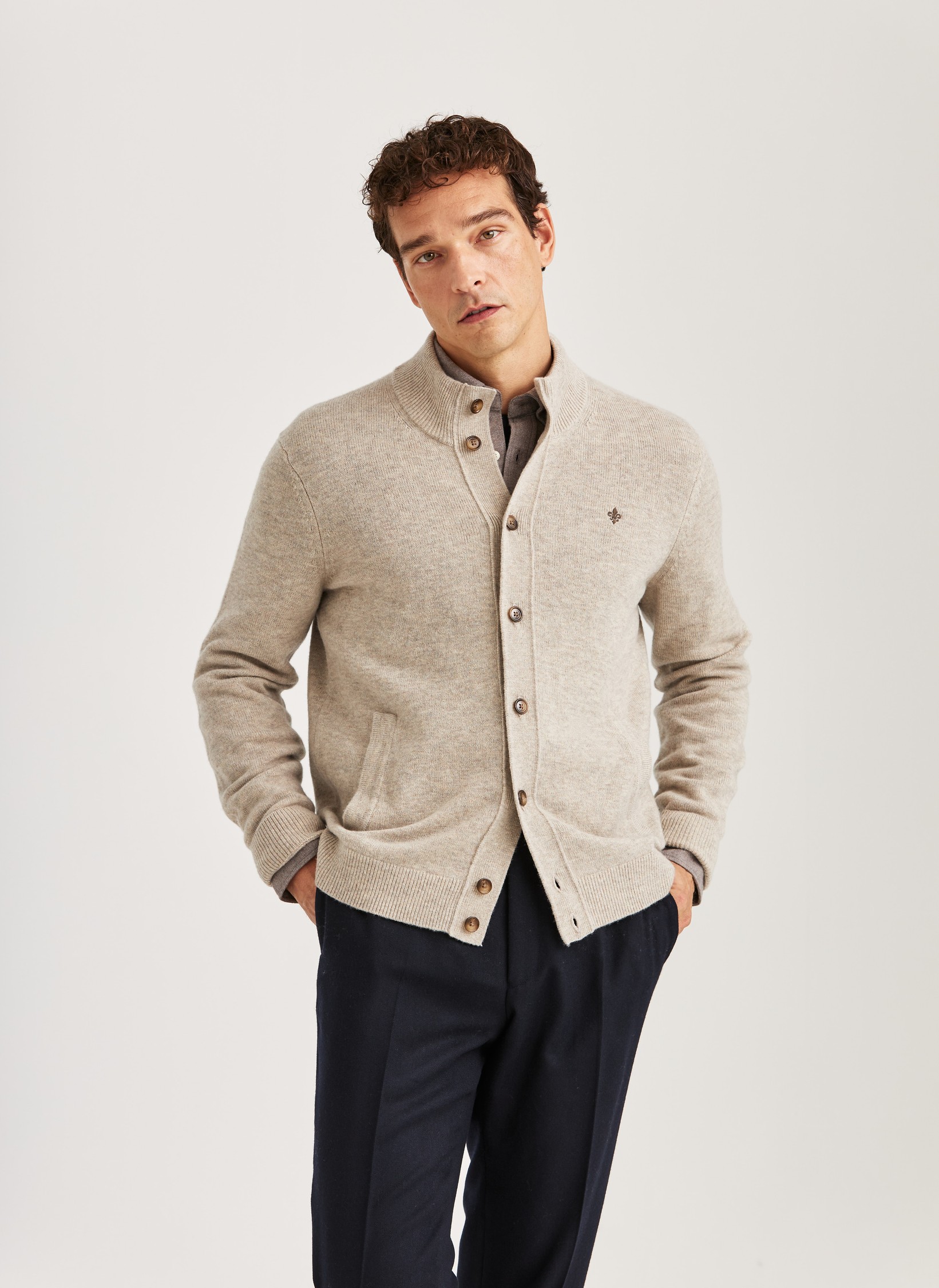 Hertford Button Cardigan | Men's Knitted Cadigan Khaki | Morris