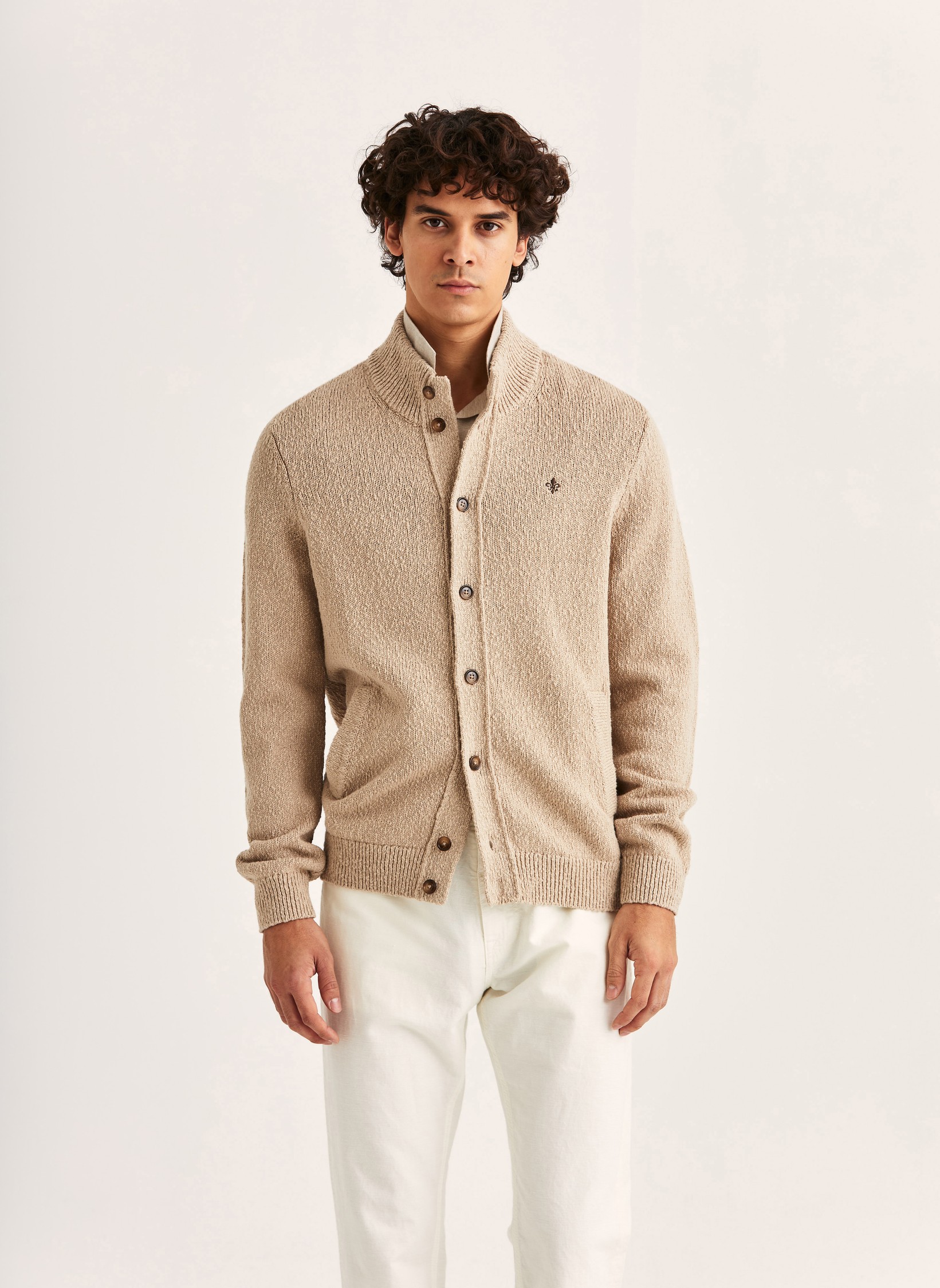 Windham Button Cardigan | Bouclé cardigan khaki | Morris