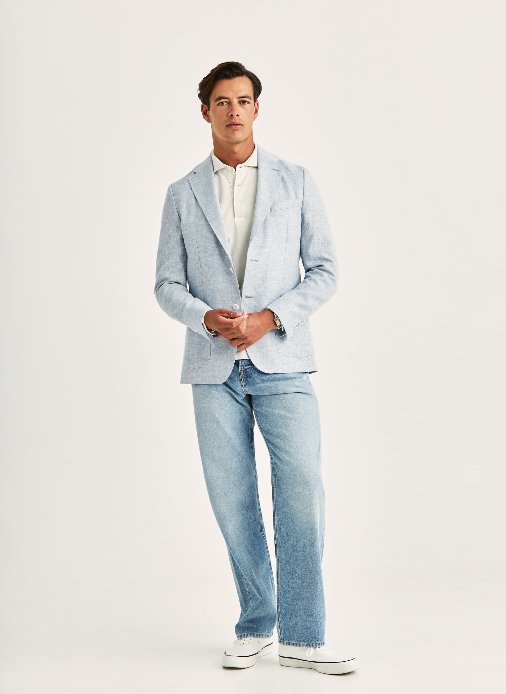 Linen Wool Hopsack Jacket | Mens Blue Jacket | Morris