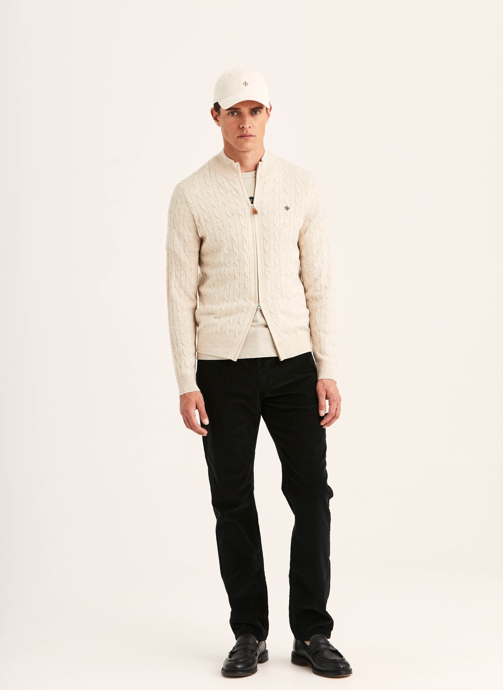 Merino Cable Zip Cardigan | Off white Men's cardigan | Morris