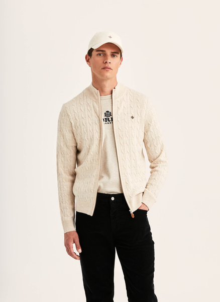 Merino Cable Zip Cardigan | Off white Men's cardigan | Morris