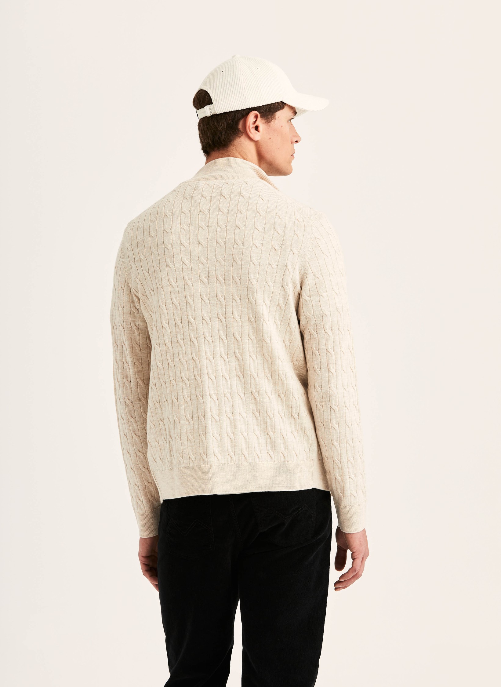 Merino Cable Zip Cardigan | Off white Men's cardigan | Morris