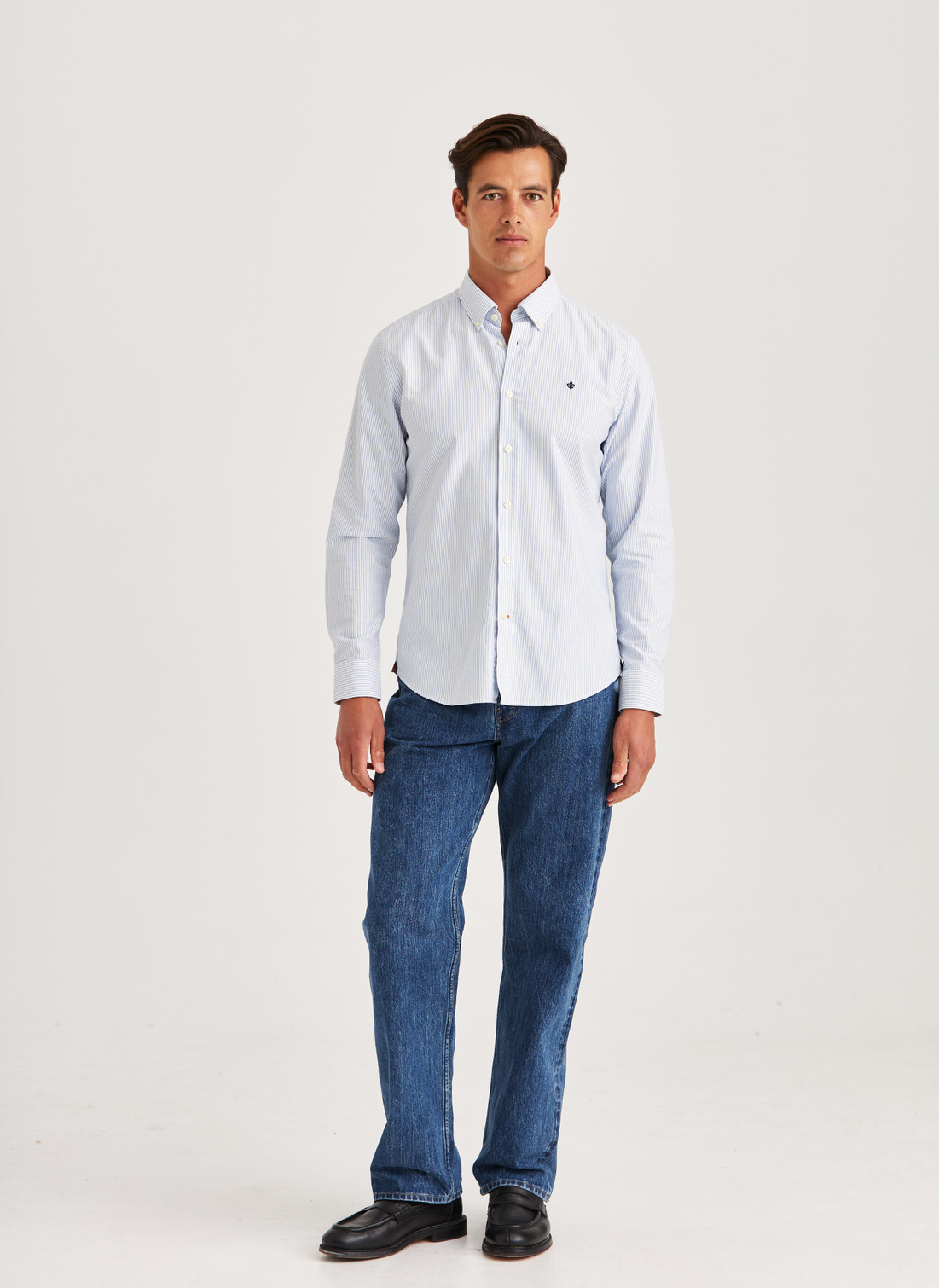 Morris Oxford Striped Button Down Shirt - Light Blue