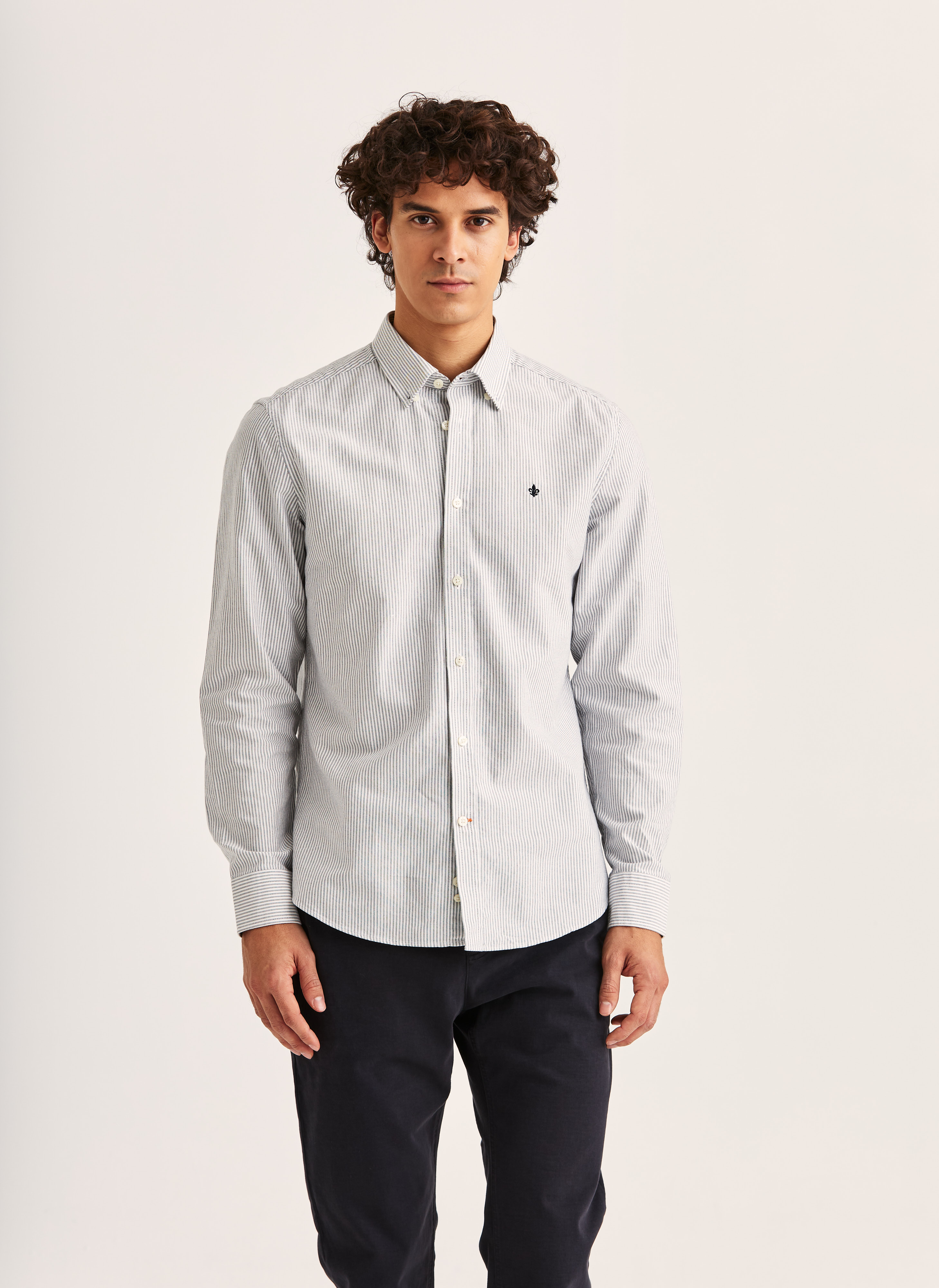 Morris Stockholm Douglas Stripe Shirt-Slim Fit Blue Cotton XS