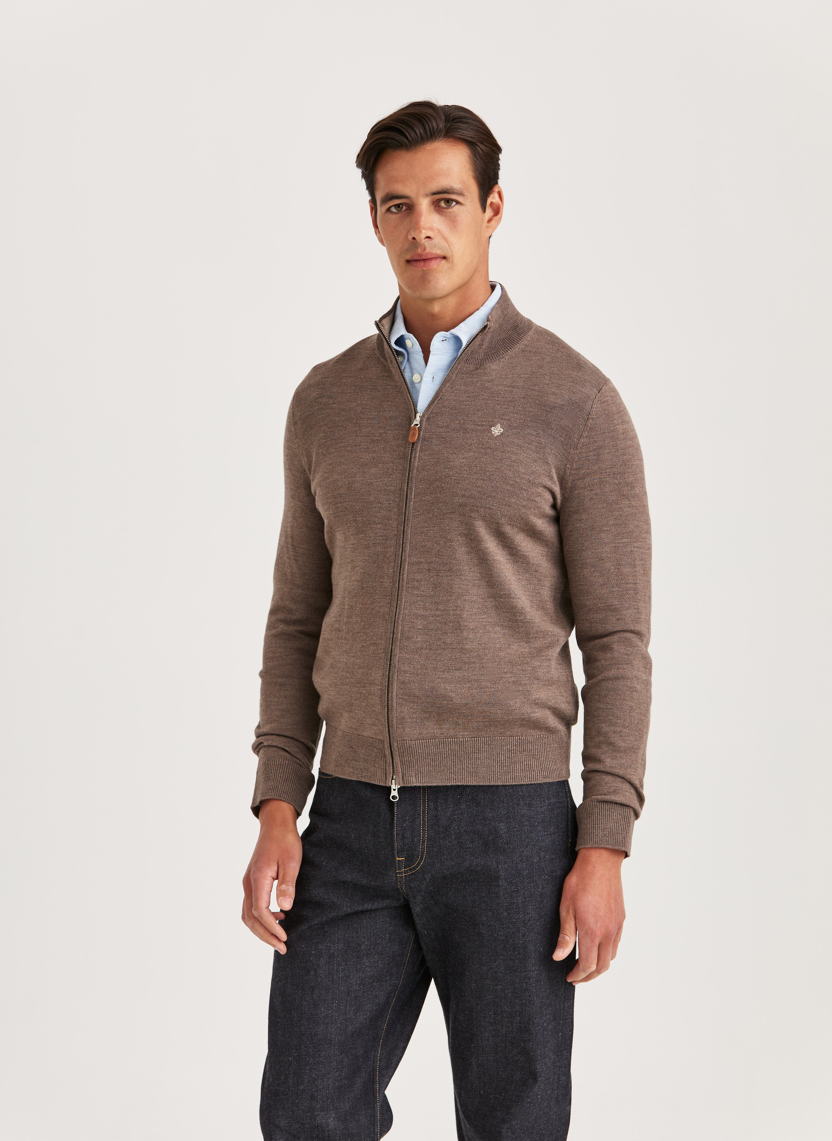 Morris Stockholm Merino Zip Cardigan Brown Wool XS