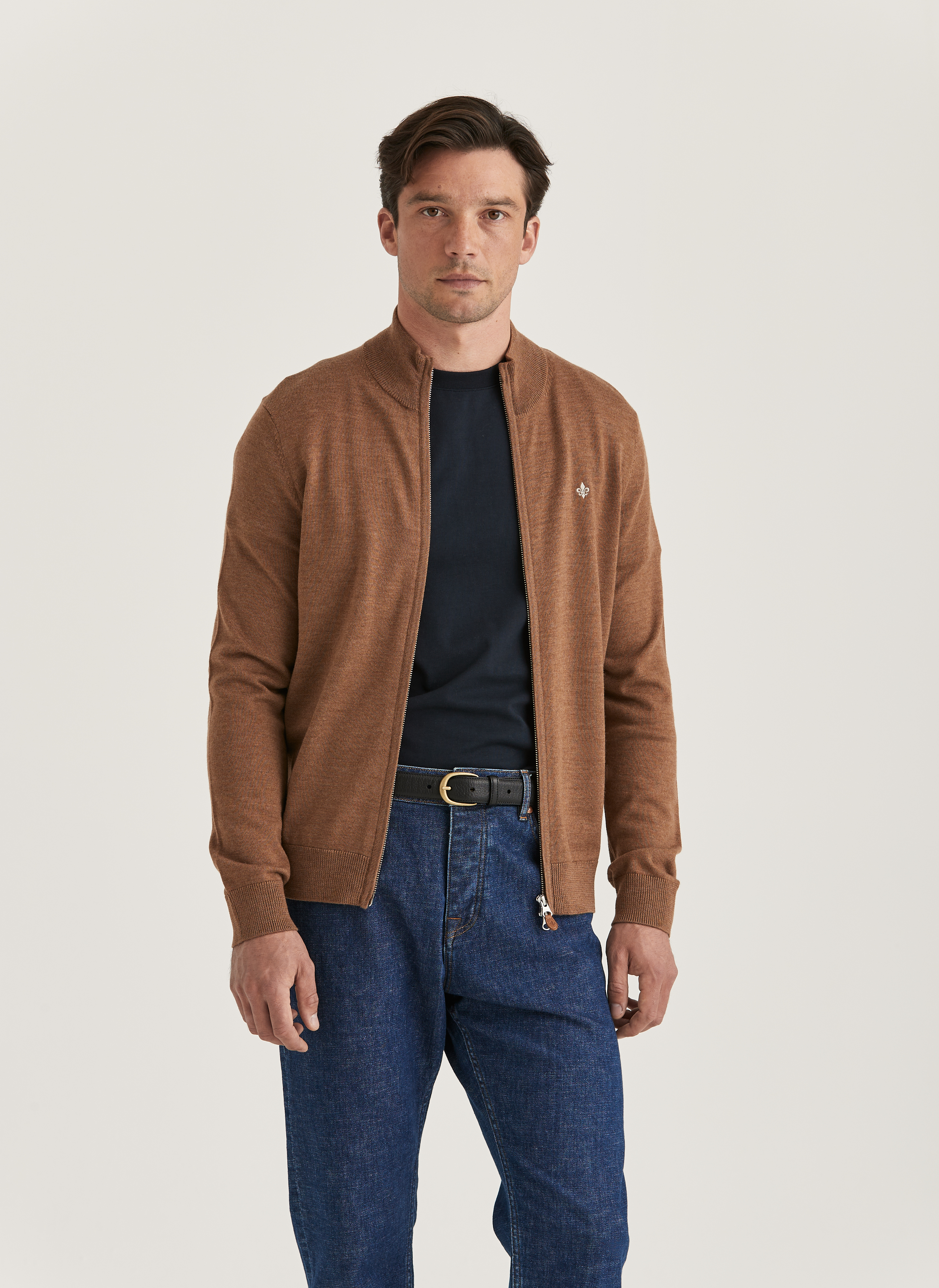 Morris Stockholm-Merino Zip Cardigan-Kamel-Wool-L
