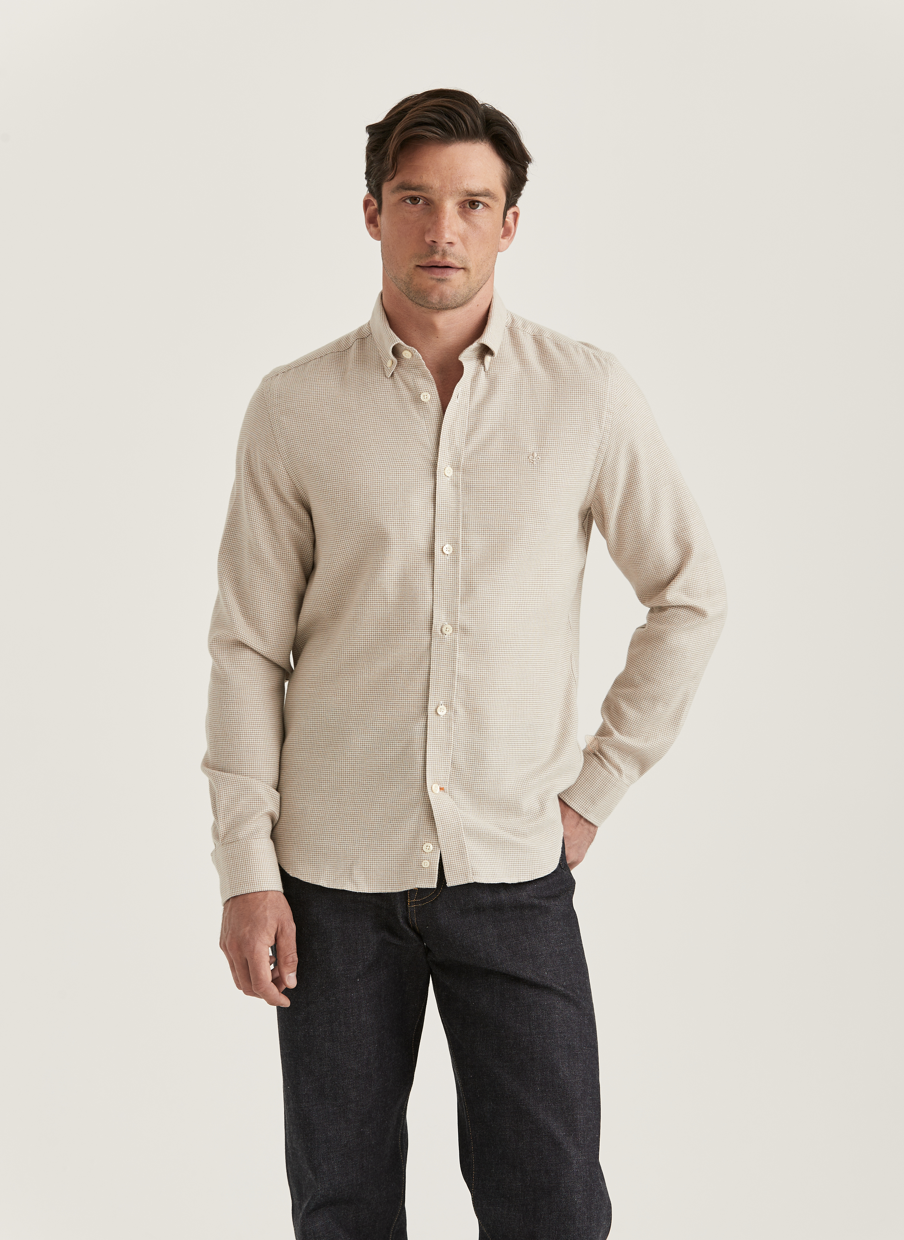 Morris Stockholm-Soft Check Flannel-Slim Fit-Kaki-Cotton-XS