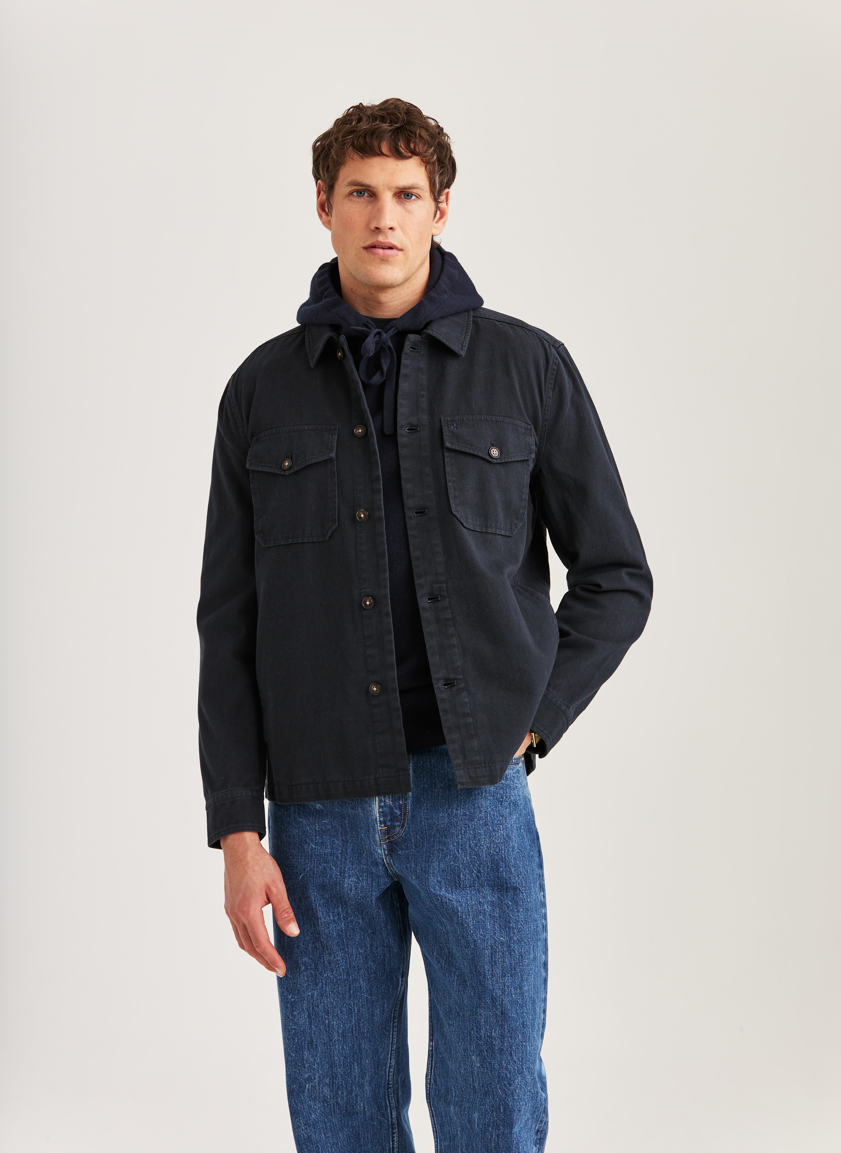 Morris Stockholm Alain Twill Shirt Jacket Navy Cotton XS