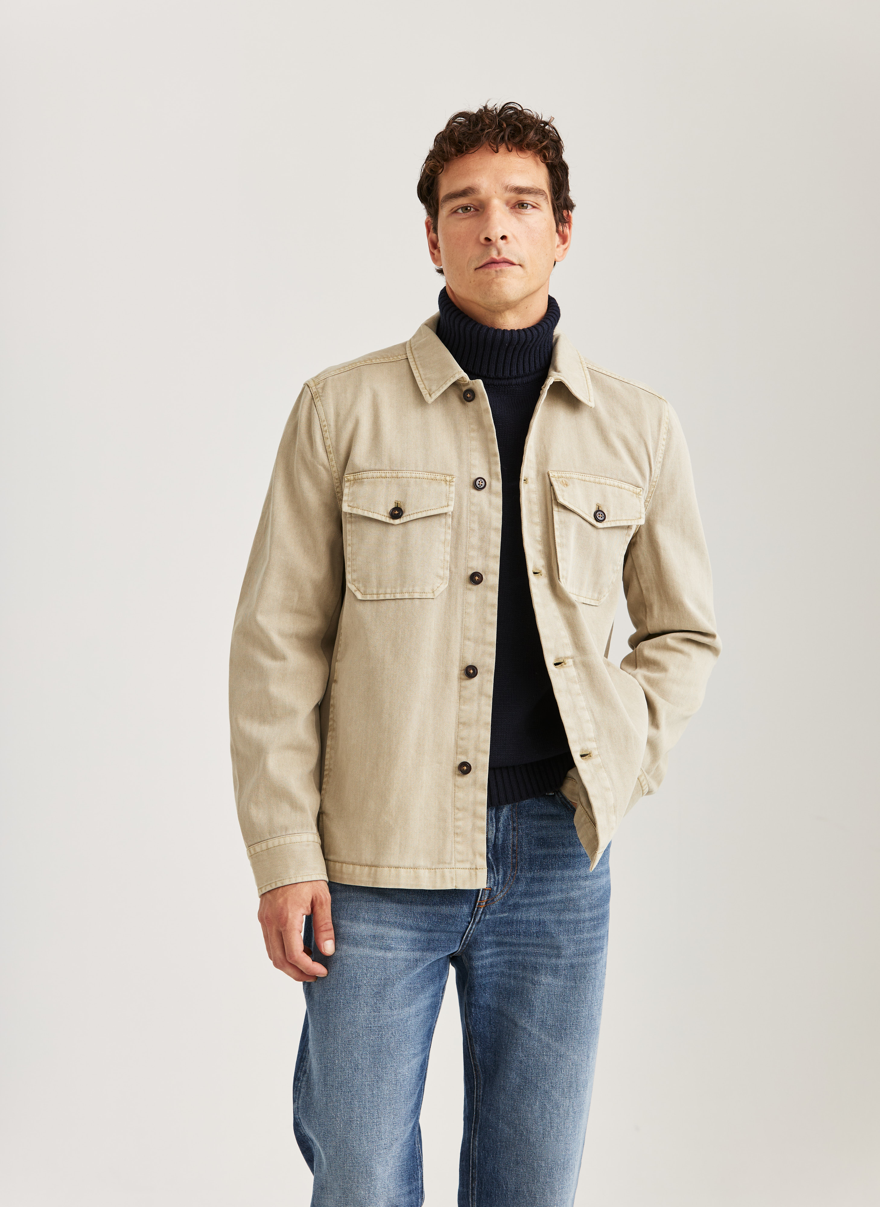 Morris Stockholm Alain Twill Shirt Jacket Khaki Cotton XXXL