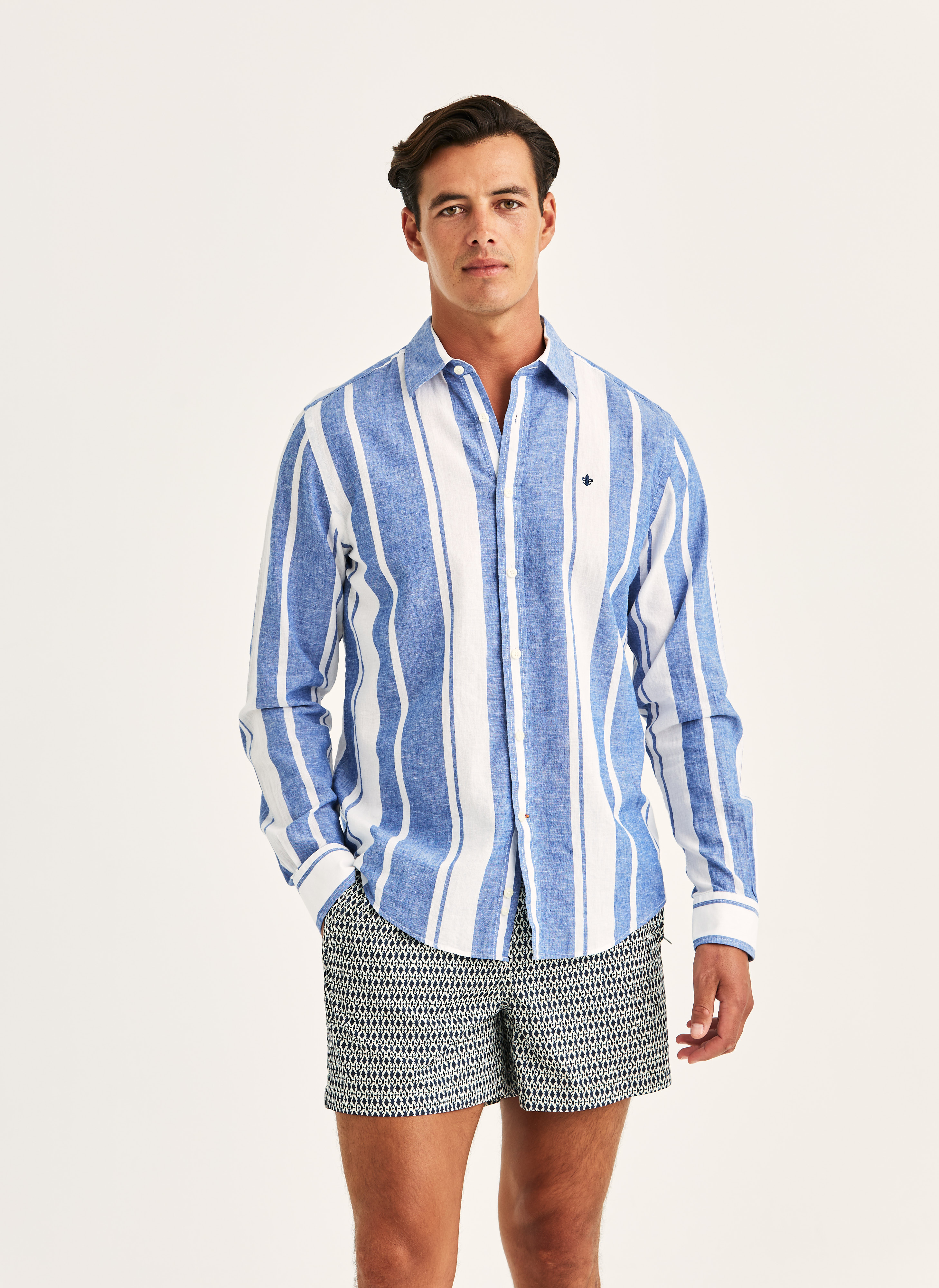 Morris Stockholm Douglas Linen Mix Stripe Shirt-Classic Fit Marin Linen XS