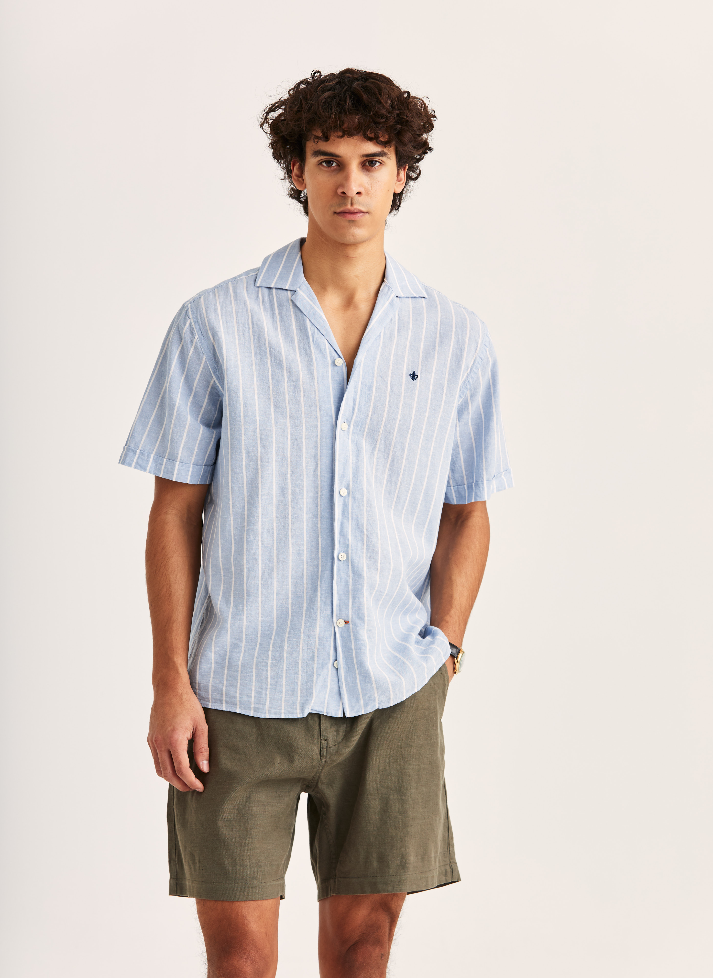 Morris Stockholm Resort Linen SS Shirt-Classic Fit Light Blue Linen XS