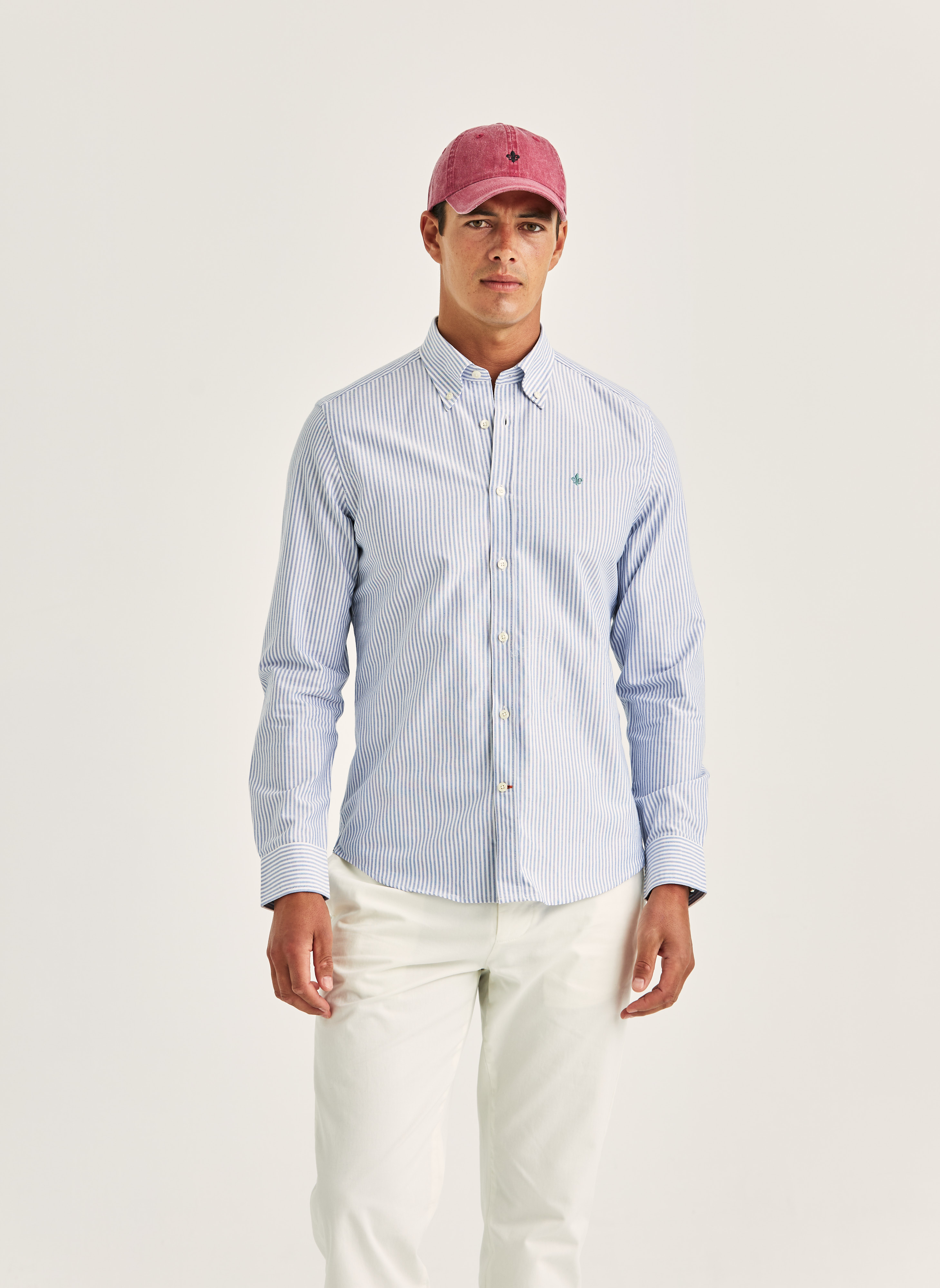 Morris Stockholm Douglas Oxford Stripe Shirt-Slim Fit Navy Cotton XS