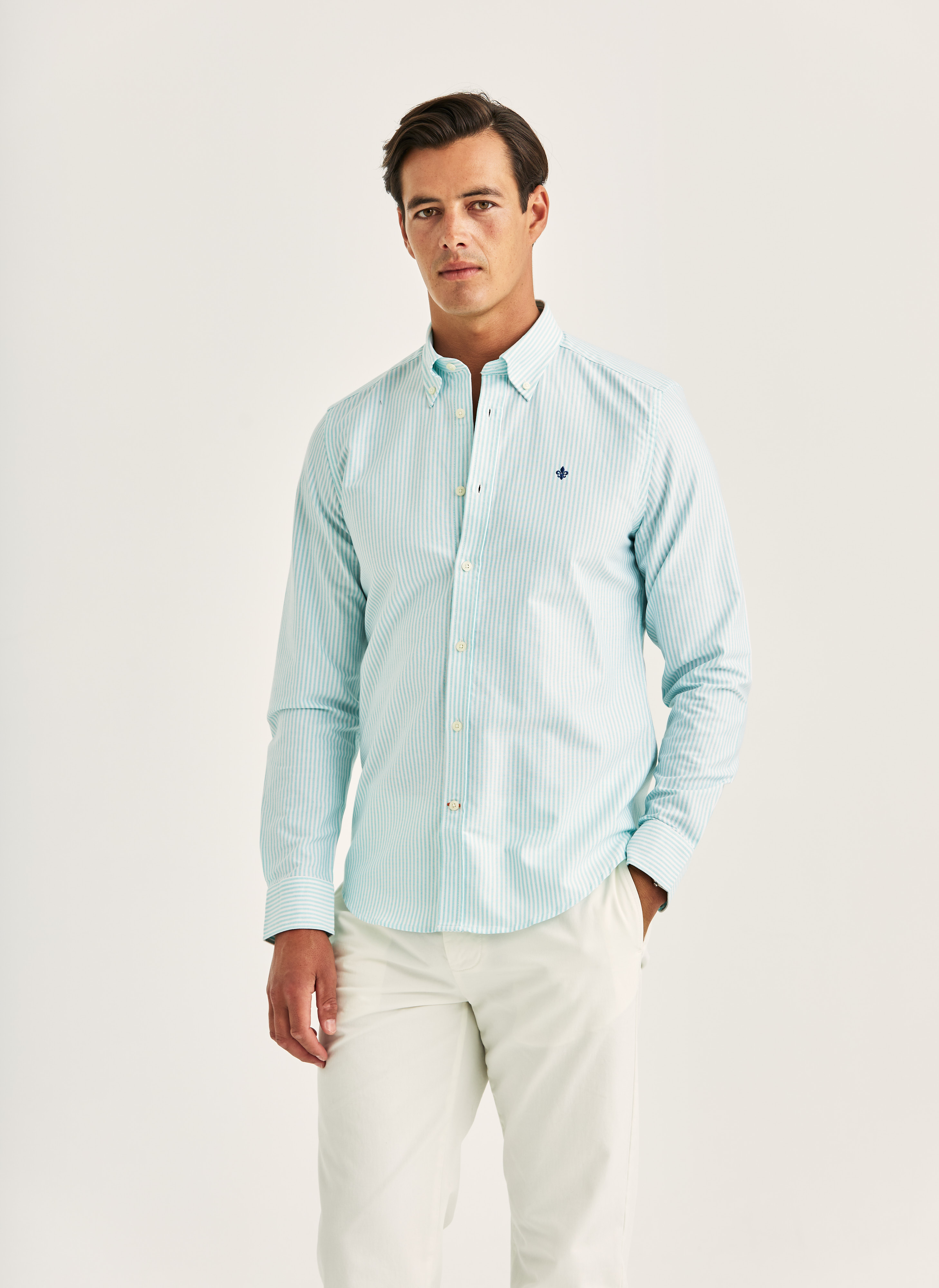 Morris Stockholm Douglas Oxford Stripe Shirt-Slim Fit Brown Cotton XS