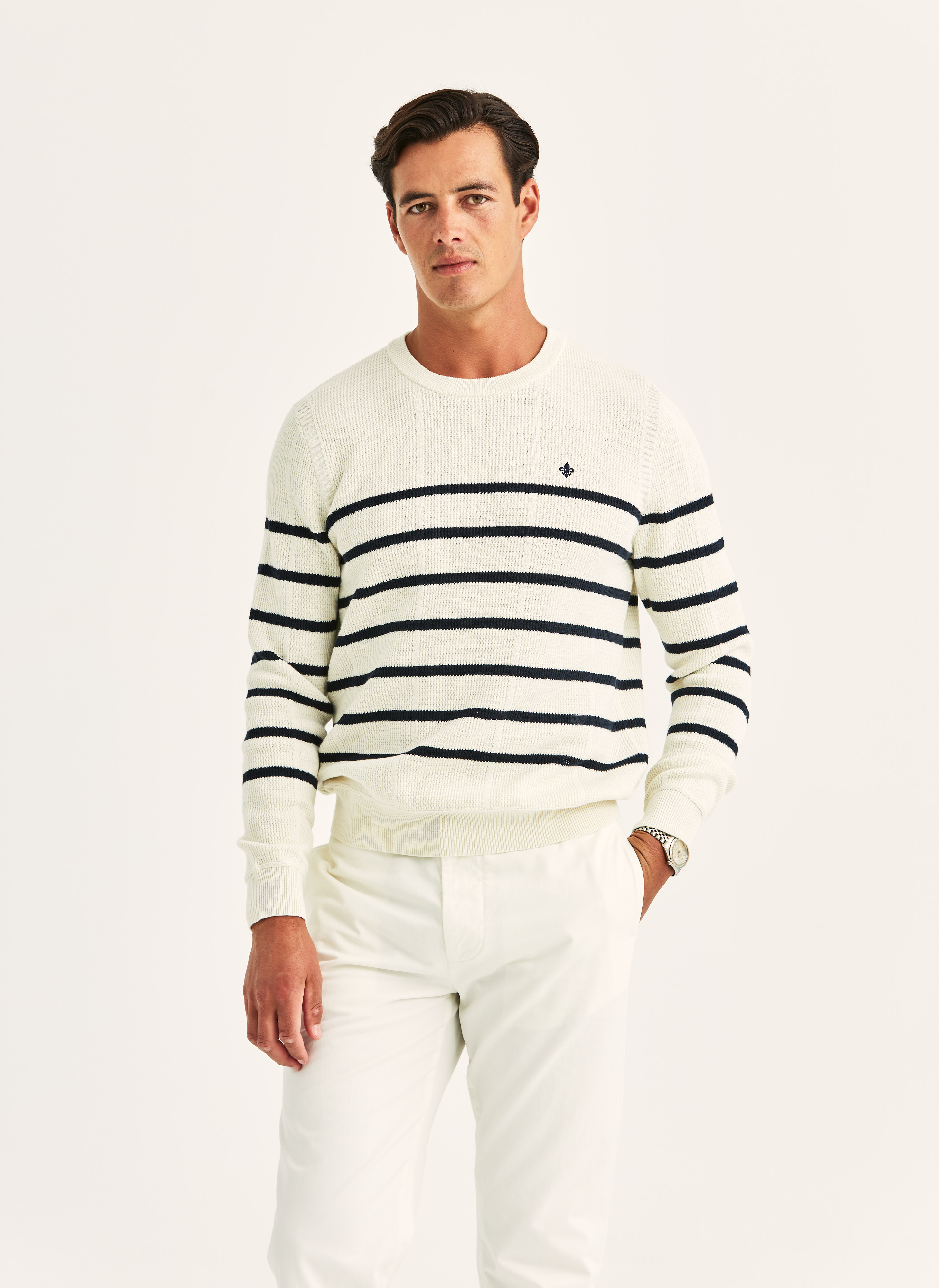 Morris Stockholm Benedict Striped Oneck Off White Cotton S