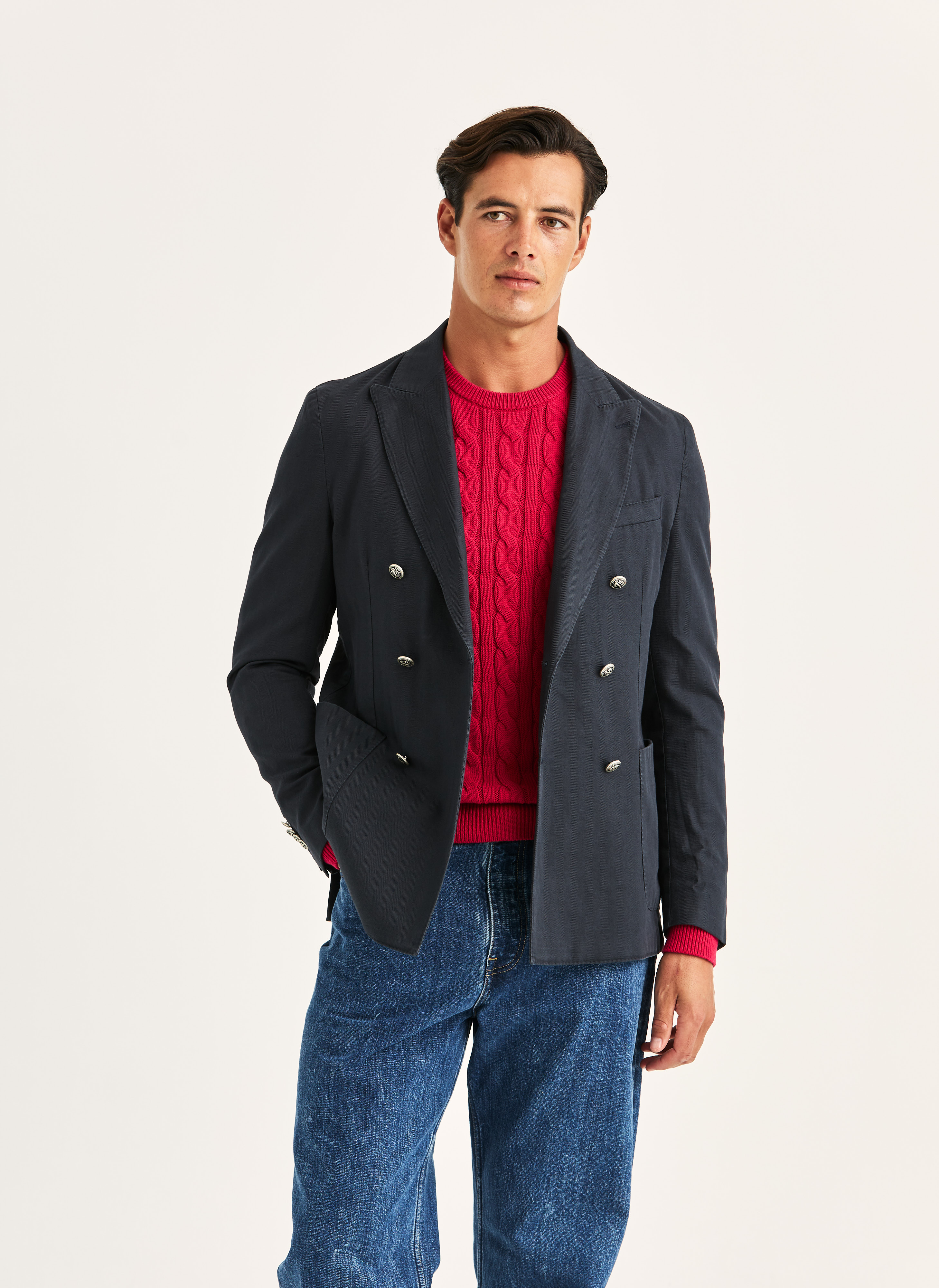 Morris Heritage Cotton Herringbone DB Jacket Marin Cotton 46XNormal