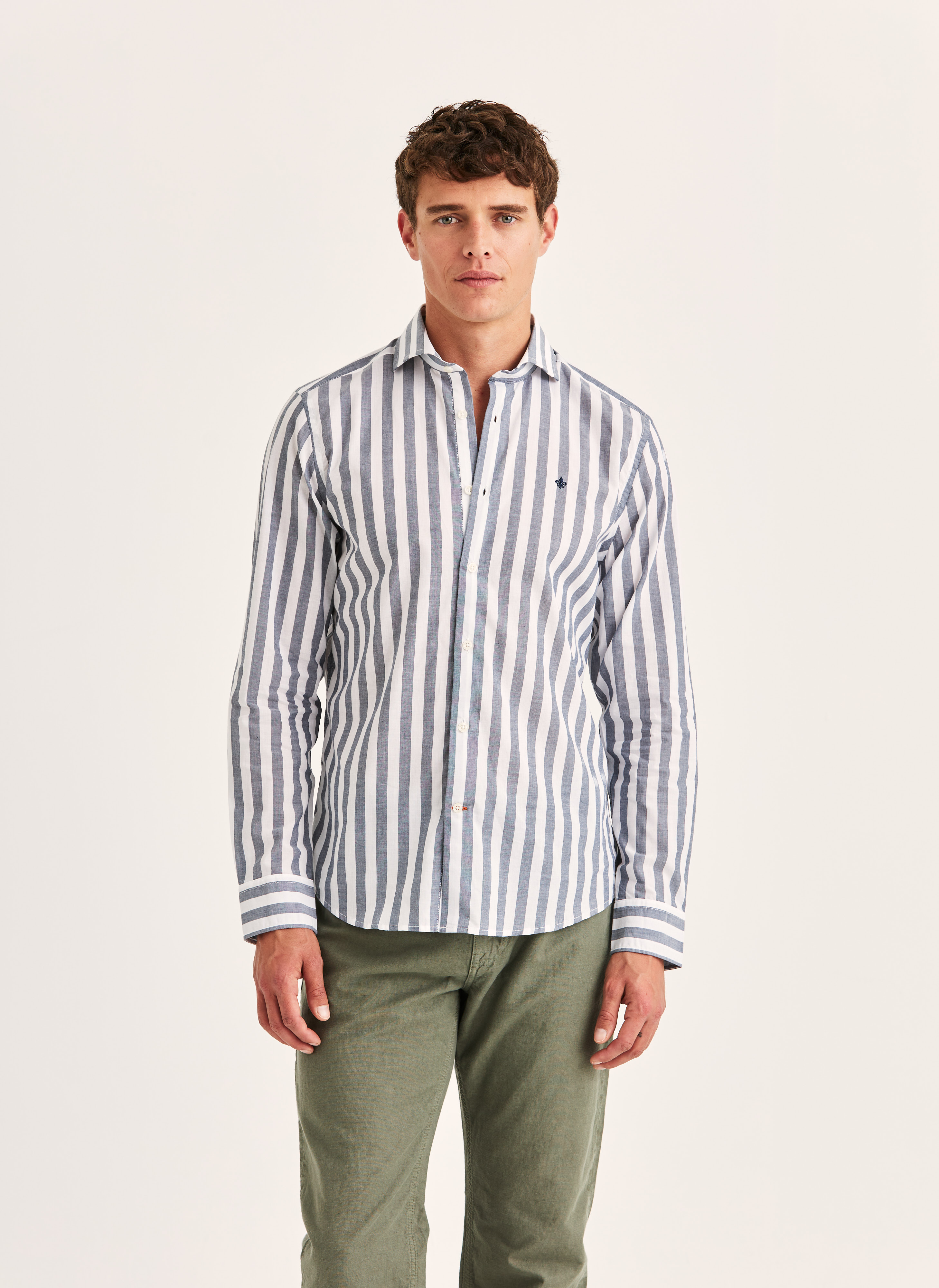 Morris Stockholm Summer Light Weight Stripe Shirt-Slim Fi Marin Cotton XS